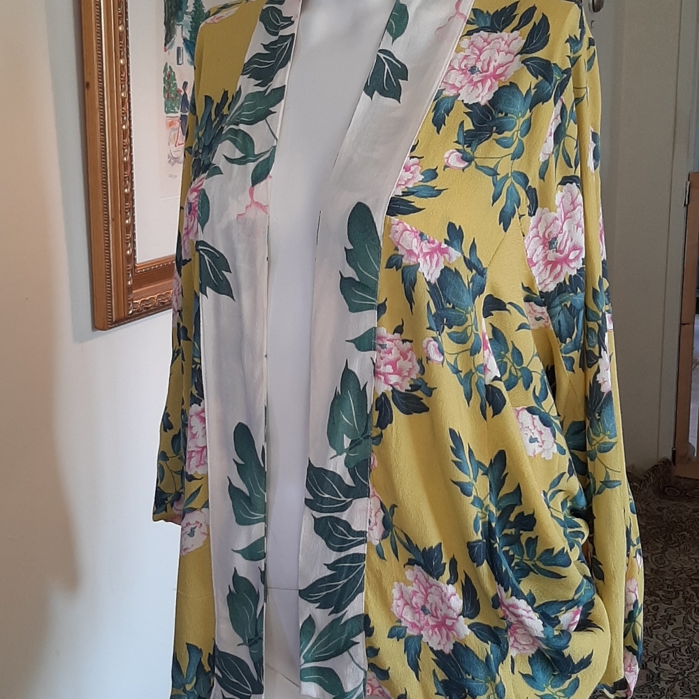 Anthropologie Floral Kimono Top - Yellow and Green